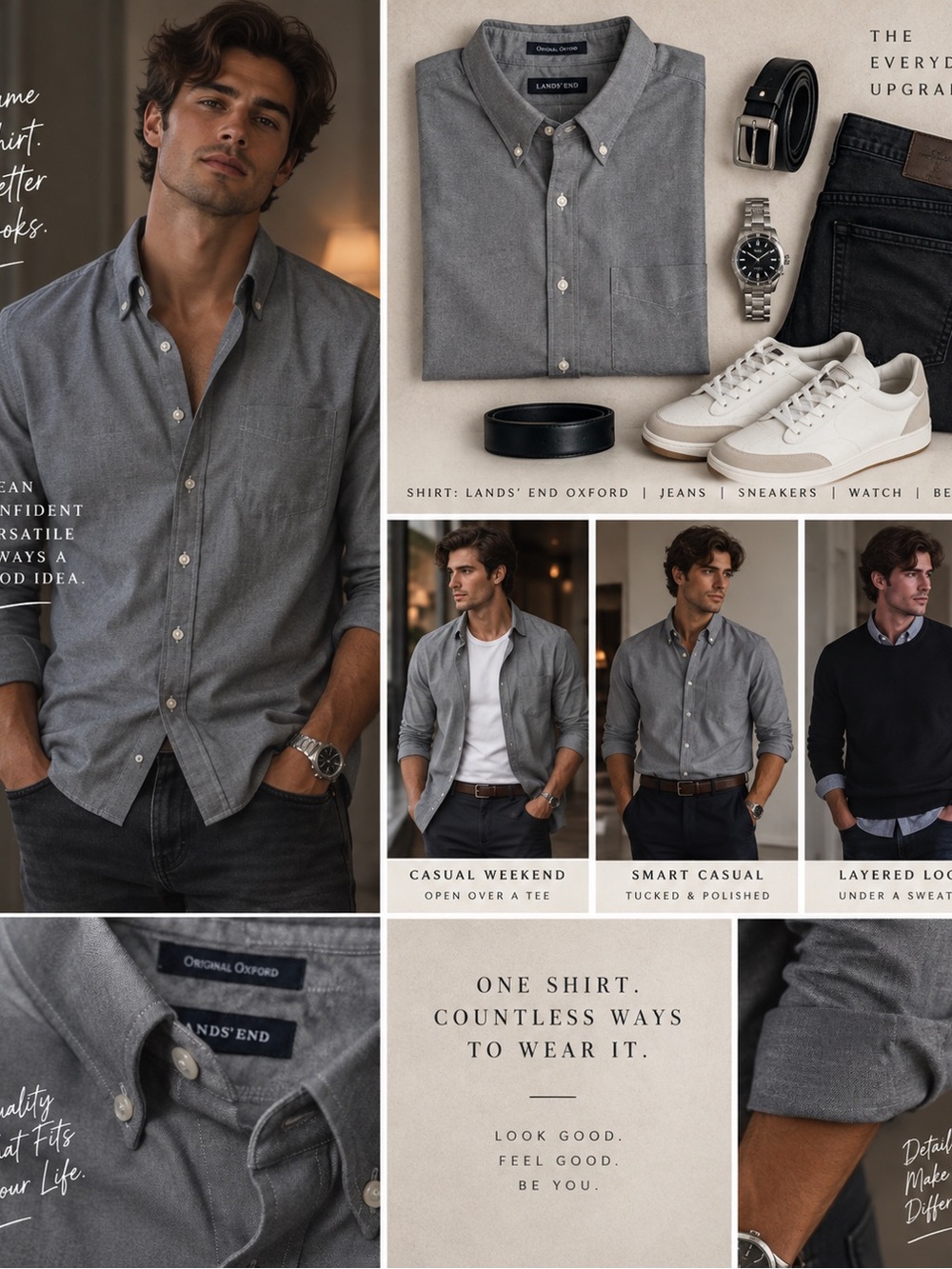 Lands' End Men’s Grey Oxford Button-Down Shirt size XL